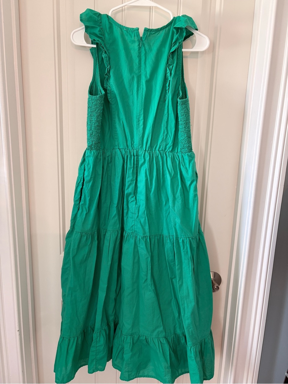 J Crew Ruffle V-Neck Tiered Dress - Green - Picture 2 of 4